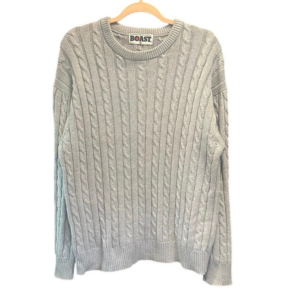 Vintage Gray Cotton Classic Coastal Fisherman Cable Knit Sweater Large - Picture 7 of 8
